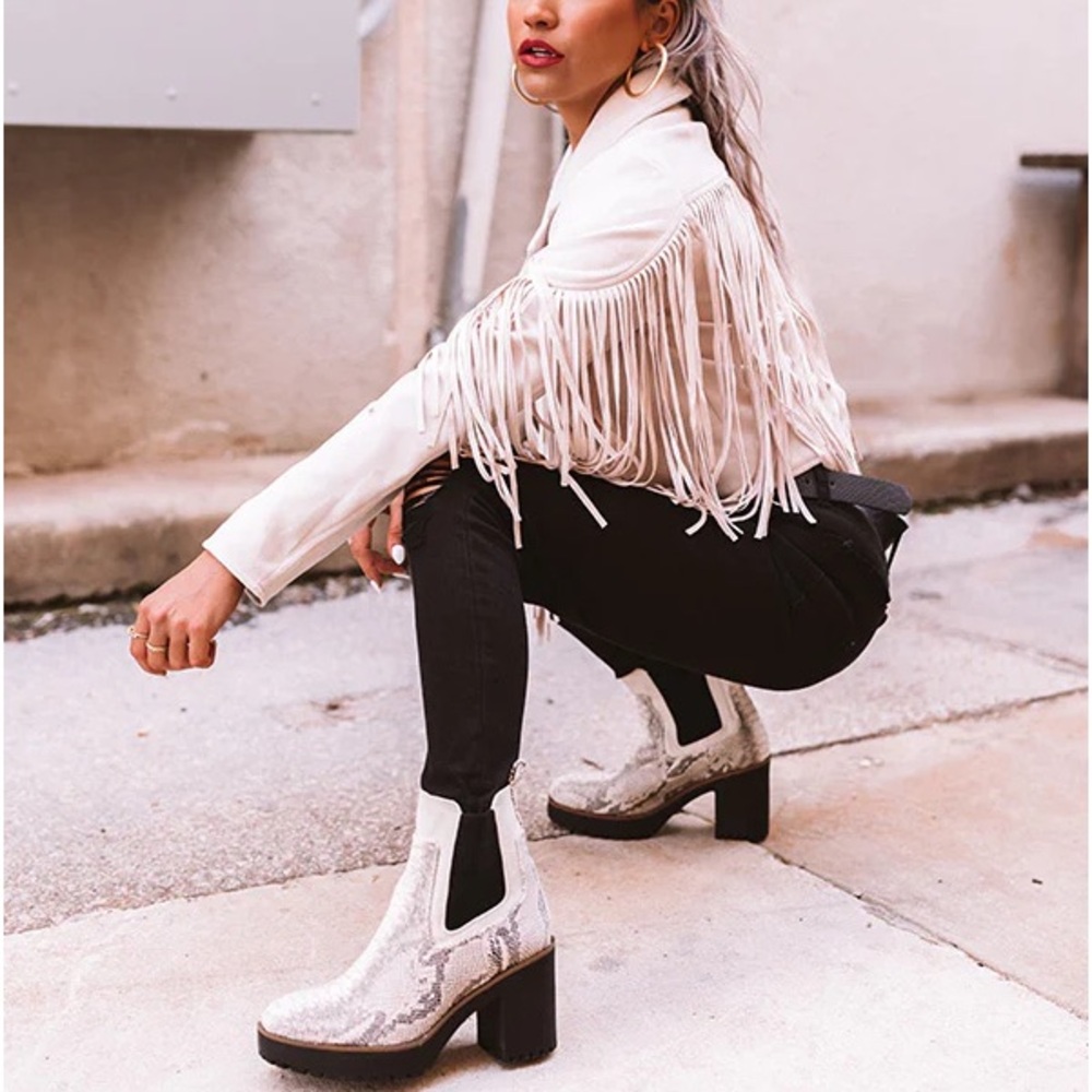 women faux suede jacket festival boho blazer fringe tassel coat